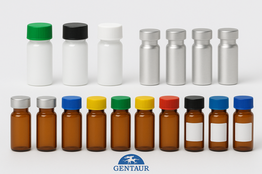 [labsk5706] 50 Braunglasröhrchen 2 ml im Ablagekasten aus Polystyrol mit Schreibfeld mit Kunststoff-Schraubverschluß, grün - BS-9022-P-G